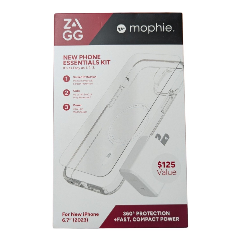 O6. ZAGG - mophie Phone Essentials Kit: Case Protector &‎ Charger iPhone 15 Plus